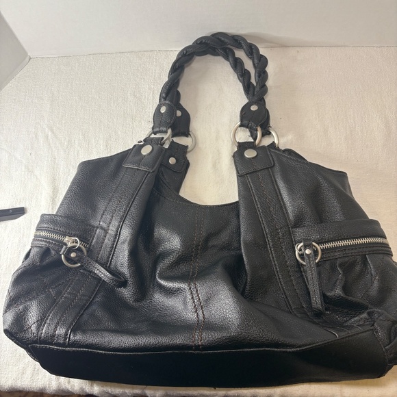Vtg Relic by Fossil Leather Hobo Braided Shoulder Strap Slouchy Black Purse Boho - Picture 3 of 16